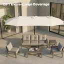 15FT Large Outdoor Patio Umbrella with Solar Lights and Base, Double-Sided Table Umbrellas with 48 LED Lights, Rectangle Market Umbrella for Pool, Deck, Backyard