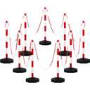 Amylove 9 Packs Traffic Delineator Post Cone with Base, Traffic Cones Safety Cones Caution Cones Plastic Stanchion Chain Safety Barriers with 6.6 Feet Link Chain and S Hooks for Parking Lot (Red)
