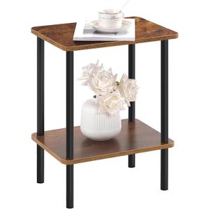 Apicizon 2 Tier End Table, Small Side Table with Solid Wood Legs, Boho Bedside Table with Storage Shelf, Nightstand for Small Spaces, Bedroom, Living Room, Entryway, Farmhouse, Easy Assembly, Brown