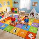 Classroom Rug,5x7 Feet Dog Kids Rug with Rubber Backing, Educational Classroom Seating Carpets Playmat Rugs for Artroom, Play Carpet for Teaching and Reading Area, Multicolor