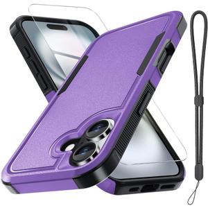 RMOCR Case for iPhone 17 Phone Cover with Screen Protector,Military Grade Heavy Duty Shockproof PhoneCase with Wrist Lanyard Strap,2025 Lavender