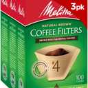 Melitta #4 Cone Coffee Filters, Natural Brown, 100 Count (Pack Of 3), 300 Total Filters - Fits all 8-12 Cup Cone Coffee Makers and Pour-Overs, Compostable, Tear-Resistant