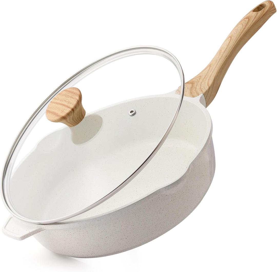 SENSARTE Nonstick Frying Pan Skillet with Lid 3.5/4.5/5QT, Ceramic Saute Pan, Deep Frying Pan Non-toxic Cooking Pot, Stay-cool Handle, Induction Compatible, PFAS Free