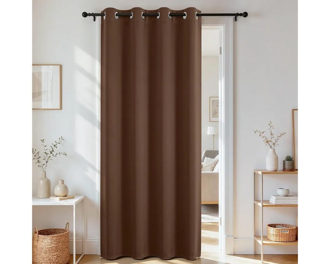 Joydeco Blackout Door Curtain for Doorway Privacy 78 Inches Long, Grommet Closet Curtain for Open Closet, Room Divider for Bedroom Living Room (Brown, 40Wx78L, 1 Panel)