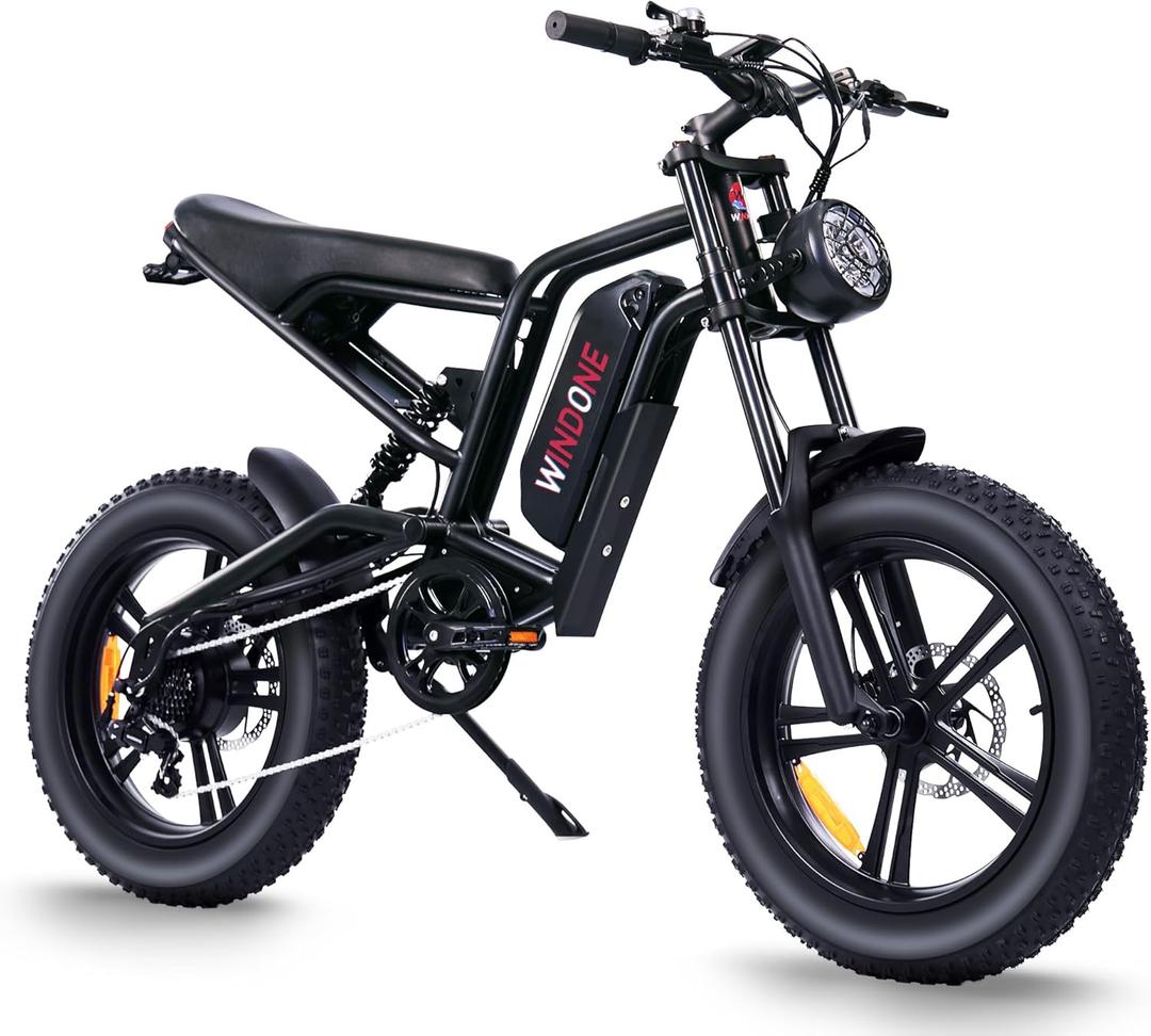 Windone E2 Electric Bike for Adults, Full Suspension, 48V13Ah Removable Battery, Up to 28MPH & 46.6 Miles (PAS), 1000W Ebike with All-Terrain 4.0" Fat Tires, Cruise Control, UL Certified, Moped E-Bike