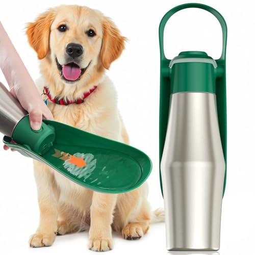Portable Dog Water Bottle Bowl - 27 oz Travel Water Bowl Dispenser for Dogs, Stainless Steel Leak-Proof, A Must-Have for Outdoor, Camping, Walking, Beach, Hunting and Other Scenes （Green）