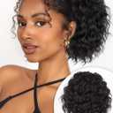 ALXNAN Wavy Curly Ponytail Extension, 8" Black Brown Drawstring Ponytail for Black Women Short Soft Natural Synthetic Hairpiece Thick For Daily Use (8 Inch)