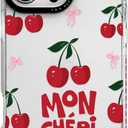 2 x for iPhone 14 Case, Cute Cherry Mon Chri Pattern with Bows, Military-Grade Drop Protection, Cute Soft Slim TPU Protective Cover with Camera Protection for Women & Girls