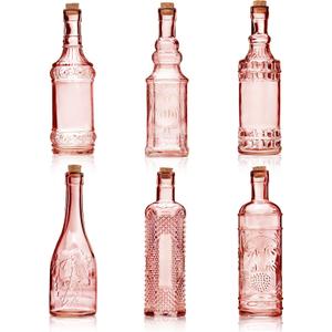 Assorted Reddish Glass Bottles with Corks, 6 Pack, 2.5in X 9in, 16oz