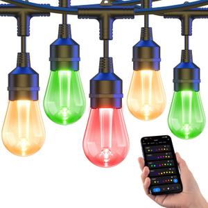 XMCOSY+ Smart Outdoor String Lights, 72.5Ft Patio Lights Waterproof, App Control, Compatible with Alexa, RGBCWIC Color Changing LED String Light for Outside (Black)