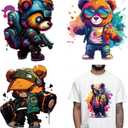8 x 4 Sheets Bear Iron on Transfers Patches Stickers for Clothing Designs Cool Bear Iron on Patches Decals DIY Cartoon Animal Graffiti Heat Vinyl Transfer Stickers for T Shirts Bag DIY Crafts Decorative