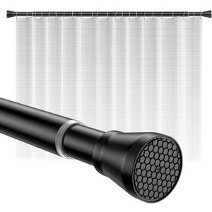 Shower Curtain Rod 45-77 Inch Black Shower Rod Tension Rod Adjustable Curtain Rod No Drilling Tension Curtain Rod Shower Rods for Bathroom Windows