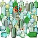 Yaomiao 60 Pcs Vases Bulk Colored Flower Glass Vases Bud Vintage Colored Glass Bottles Colorful Rustic Embossed for Valentine's Day Home Wedding Table Decorations Gifts(Green Series)