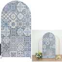 Curved Top Arch Cover Backdrop 2.6x6ft Mediterranean Portuguese Patchwork Tile Theme Spandex Background for Birthday Wedding Shower Banquet Porcelain Party Decoration,G-X05