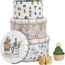 Metal Cookie Tin with Lid For Gift Giving Vintage Design Set of 3 Small Medium Large Gift idea for Storing Patisseries, Snack, Chocolate, Easter, Special Occasion, Holidays Doesn't Seal