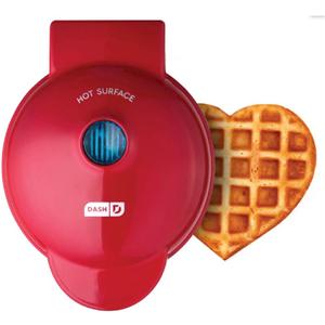 Dash Mini Waffle Maker- Mini Machine for Creative Homemade Treats - Nonstick Iron with Unique Print Design - Stylish Waffle Machine - Red Heart