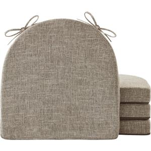 Chair Cushions for Dining Chairs with Ties and Removable Cover, Dining Kitchen Chair Pads with Non-Slip Bottom, High-Resilience Indoor Seat Cushions, 16'' x 16'' x 2'', Set of 4, Khaki