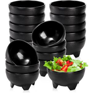 ZEAYEA 18 Pcs Salsa Bowls, 12 oz Plastic Mexican Party Serving Bowls, Unbreakable Guacamole Bowls, Small Salsa Serving Dish for Condiments, Dipping Sauces, Taco, Snack, Black