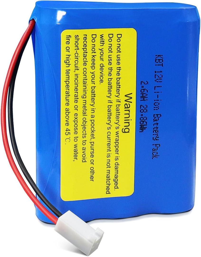 KBT 12V 2600mAh Rechargeable Li-ion Battery with MTA-100 2pin Connector, Replacement Battery Pack Compatible with 11.1V Device