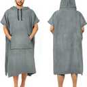 Surf Poncho Changing Robe Extra Large Thick Towel Poncho for Men Women with Hood Pocket for Beach Swimming, 47"x37", Gray