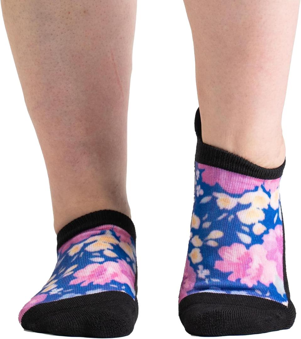 Viasox Diabetic Ankle Socks for Women & Men, Low Cut Non Binding, Seamless Neuropathy Socks (Medium, Floral)