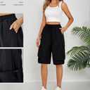 Cargo Shorts Women Y2K Baggy Knee Length Athletic with Pockets Hiking Waterproof Black Pants Men Summer Outfits (Black), Large