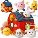 Dr.BeTree Baby Toys 6-12 Months Plush Barn with Stuffed Farm Animals Crinkle, Rattle & Mirror Montessori Toys Developmental Sensory Toys for 6 Month Old Boys Girls Babies & Toddlers