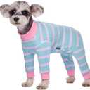 Dog Striped Recovery Suit, Puppy After Surgery Onesie for Female Male Dogs, Dogs Cats Long Sleeve Pajamas Bodysuit, Surgery Abdominal Wound Bandages Clothes, Dog Pant for Shedding Skin Disease (X-Large, Light Blue)