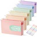 SortRax Plastic Extra Capacity Legal Size Hanging File Folders, 2" Pastel Expanding Pocket, Heavy Duty for Filing Cabinet, Insertable 1/5-Cut Tabs - 12 Pack