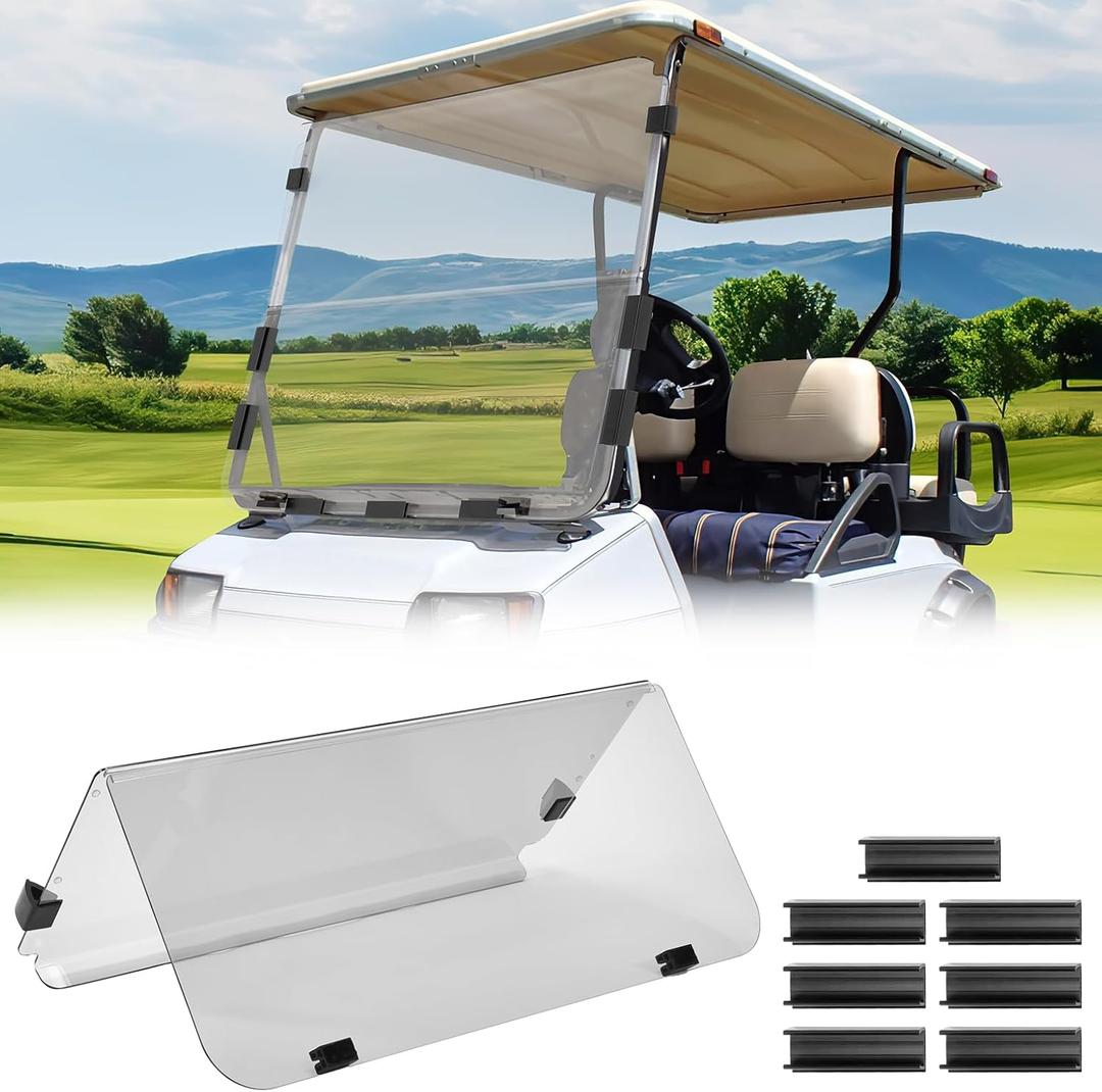 KEMIMOTO Golf Cart Windshield Compatible with Club Car DS (1982-2000), Foldable Replacement Windshield with Anti-UV and Impact Resistant Acrylic (Clear)