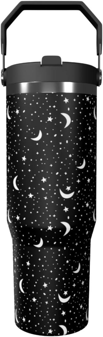 Goth Tumbler with Straw and Lid Gift for Boys Girls Gothic Water Bottle Halloween Travel Kettle Cup for Car Cold and Hot Stainless Steel Double Wall Insulated Mug (Star Moon, 30oz)