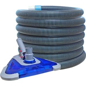 POOLWHALE Professional 1-1/2-Inch x 24-Feet Swimming Pool Vacuum Hoses with Swivel Cuff and Triangular Weighted Flex Vacuum Head, Perfect for Above Ground and Small Inground Pools