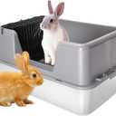 XL Rabbit Litter Box, 23.6" L x 15.7" W x 12.4" H Stainless Steel Rabbit Litter Box with Lid, Hay Feeder with Hooks, Footed Metal Grid, Easy to Clean for Medium and Large Rabbits
