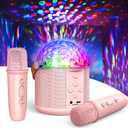 Karaoke Machine with Disco LED Lights for Adults Kids, Portable Bluetooth Speaker with 2 Wireless Microphone Toys Gifts for Girls Boys Birthday Family Home Party (Pink)