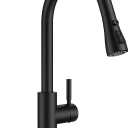 QFN Black Kitchen Faucet with Pull Down Sprayer, High Arc Single Handle Single Level Stainless Steel Pull Out Sink Faucet for Farmouse Camper RV Bar, Fit for 1 or 3 Hole