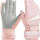 Women Ski Gloves, Windproof Thermal Touchscreen Gloves Waterproof Winter Warm Snow Glove for Skiing Cycling Outdoor Sports (Light Pink)