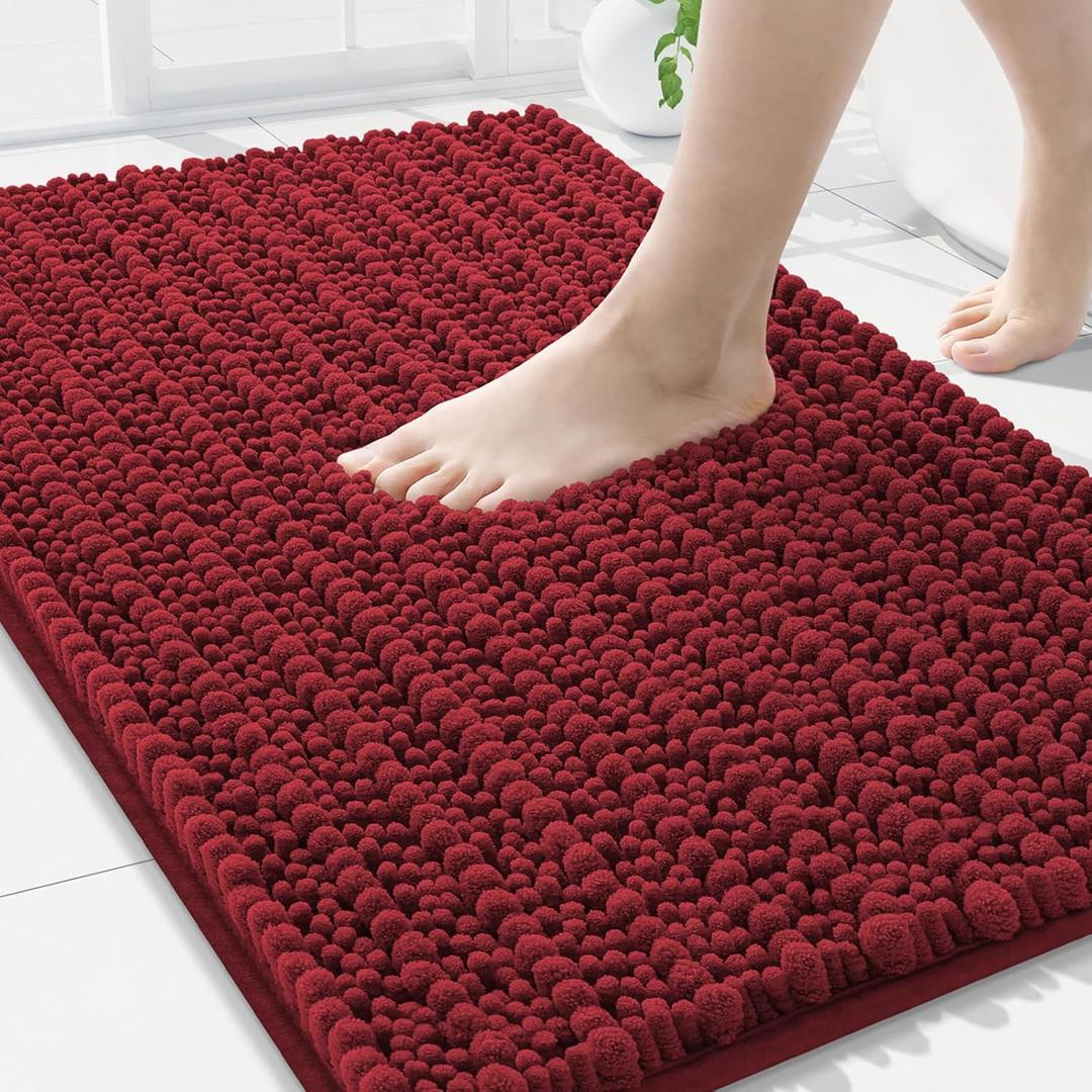 Arotive Luxury Chenille Bathroom Rug Mat, Extra Soft Thick Absorbent Shaggy Bath Rugs, Non-Slip Machine Wash Dry, Plush Bath Mats for Bathroom, Shower and Tub, 34x21, Red