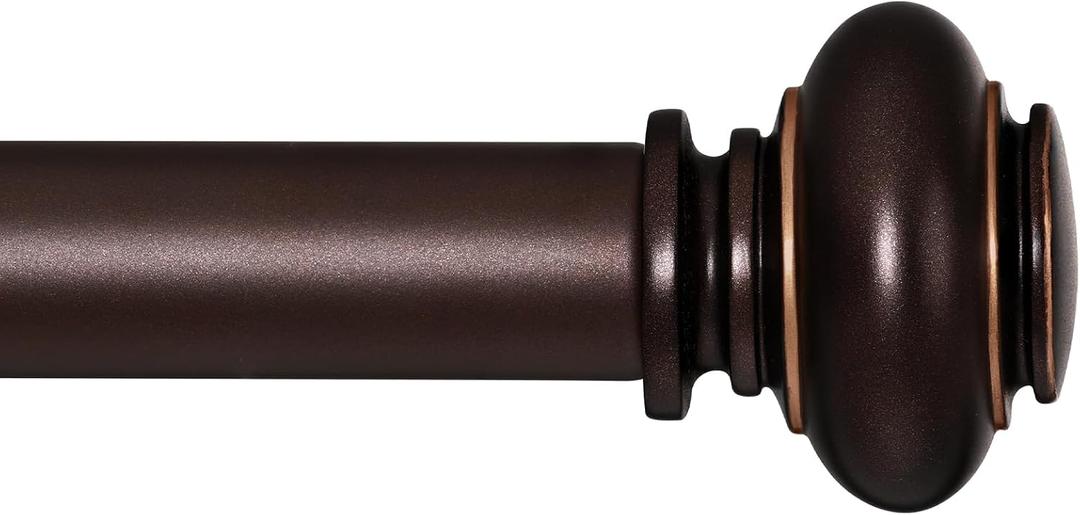 SIMEWIN Bronze Curtain Rods for Windows 28 to 48 Inches Adjustable Decorative 1 Inch Diameter Single Window Curtain Rod Set with Classic Finials, Bronze with Gold Finishing