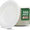 TaidMiao Dessert Plates, 100 Pack Small Paper Plates, Paper Plates 6 Inch 100% Compostable Plates, Water & Oil Proof Disposable Plates, Microwavable Perfect Paper Plate For Party - White