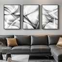 Large Framed Black and White Gold Abstract Lines Wall Art for Living Room, Set of 3 Piece Canvas Paintings Artwork for Walls, Modern Minimalist Lines Art Prints Pictures for Hallway Office Wall Decor 24x36 In