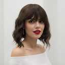 Wigs for Women Short Bob Wig with Bangs, Synthetic Wavy Curly Black Hair Wigs for Black Women, Natural Looking Textured Short Wigs for Daily Use. (Dark Brown)