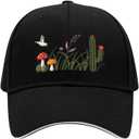 Embroidered Baseball Cap for Men Women, Breathable Cotton Adjustable Hat, Various Patterns for Casual Daily Outfits (Black)