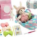 Lmrbelec Crochet Kit for Beginners, Crochet Animals Kit for Kids Adults, Rabbit Cradle Knitting Kit with Soft Yarn, Crochet Hook & Step-by-Step Video Tutorials, Crafts & Gift for Teen Girls