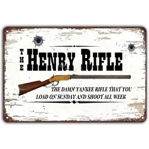 The Henry Rifle Decor Vintage Metal Tin Sign,Winchester Hunting Wall Art Rustic Tin Signs Metal Poster for Home Farmhouse Bar Cafe Pub Garage Man Cave Room 12 x 8 Inch