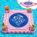 Floating Mahjong Table for Pool, EVA Floating Mahjong Mat with Tile Slots and Drink Holder for Card, Dominoes, Poker, Adult, Summer Beach Water Game, 29.5 x 29.5 Inches(Chinese Characters)