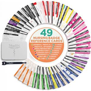 BadgeGuru 2.0 by Tribe RN - Nursing Student Set of 49 Nursing Badge Reference Cards - Comprehensive Clinical Nurse Badge Card Set Designed by Nurses for Students and Fellow Critical Care RNs (Inverted)