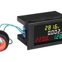 NOYITO AC 40-300V 100A Multi-Function Color Digital Meter Display Ammeters Four Parameters AC Voltage AC Current Power Electric Energy Meter with Power-Down Memory Function