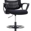 DUMOS Drafting Chair - Counter Height Adjustable Tall Office Desk Chair with Fixed Armrests and Comfortable Lumbar Support for Standing Desk, Deep Black