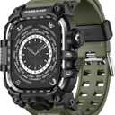 amBand Rugged Case with Band for Apple Watch 45mm, Compatible with Apple Watch (iWatch) Series 9/8/7, Military Grade Shockproof Bumper Cover, Tactical Band for Men, Army Green