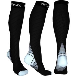 Physix Gear Compression Socks 20-30 mmHg - Men & Women - Running, Nurses, Shin Splints, Flight, Travel (Black/Grey) L/XL